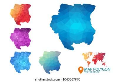 Suriname Map - Set of geometric rumpled triangular low poly style gradient graphic background , Map world polygonal design for your . Vector illustration eps 10.