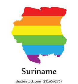 Suriname map shape fill rainbow color isolated on white background. Design concept country accept pride LGBT.