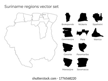 Suriname map with shapes of regions. Blank vector map of the country with regions. Borders of the country for your infographic. Vector illustration.