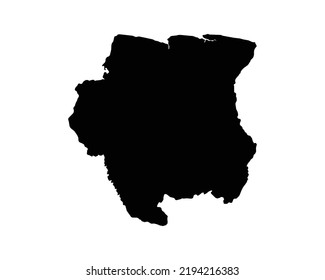 Suriname Map. Surinamese Country Map. Black and White Surinam National Nation Geography Outline Border Boundary Territory Shape Vector Illustration EPS Clipart