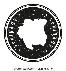 Suriname Map Symbol. Round Design Stamp. Travel and Business Vector.