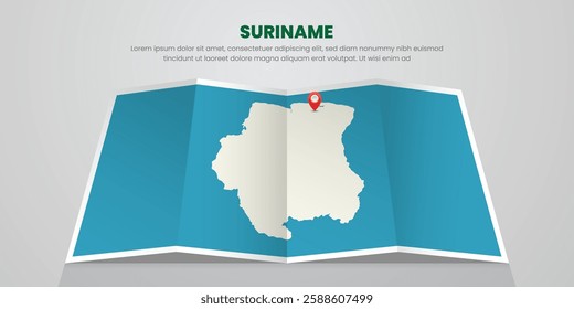 Suriname map travel with capital pin tag location design Illustration