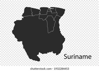 Suriname map vector, black color. isolated on transparent background