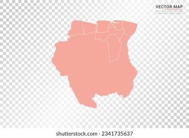 Suriname map vector orange color on transparent background.