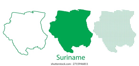 Suriname Map Vector Set, South America Outline Silhouette Dotted Solid Shapes, Suriname Country Infographic Template, Editable EPS Suriname Geography