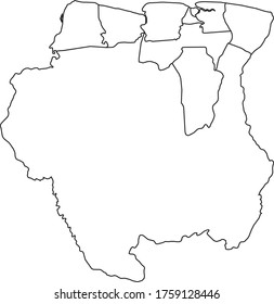 Suriname map in white color and black border on white background. Vector illustration.
