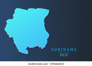Suriname Map - World Map International vector template with 3d, gradient blue color and stars isolated on galaxy background - Vector illustration eps 10