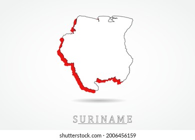 Mapa de Surinam - Mapa Mundial Plantilla vectorial internacional con estilo de esbozo gráfico rojo y contorno aislado en fondo blanco - Ilustración vectorial 10