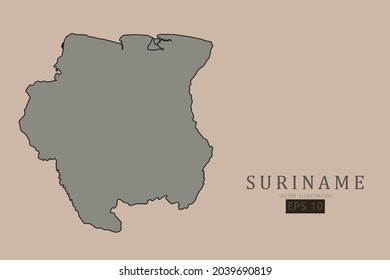 Suriname Map - World Map International vector template with old classic style and gray color on map isolated on brown background - Vector illustration eps 10