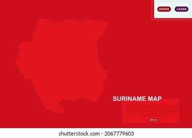 Mapa de Surinam - Mapa Mundial Plantilla vectorial internacional con color rojo y esbozo aislado en el fondo rojo para educación, diseño, sitio web, banner - Ilustración vectorial eps 10