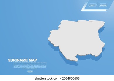 Suriname Map - World map International vector template with isometric style including shadow, white color on blue background for design, website, infographic - Vector illustration eps 10