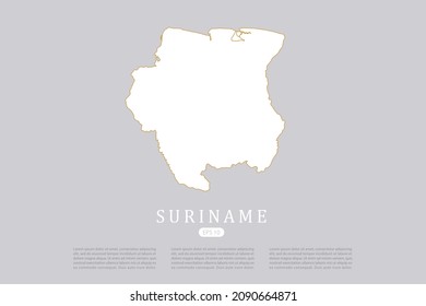 Suriname Map - Weltkarte Internationale Vektorgrafik-Vorlage mit weißer Farbe und dünner goldener Skizze, einzeln auf grauem Hintergrund für Design - Vektorgrafik eps10