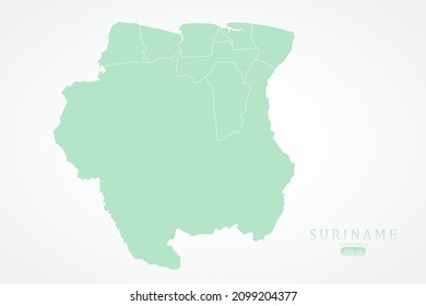 Mapa de Surinam - Mapa Mundial Plantilla vectorial internacional con alto nivel de detalle incluyendo color verde y contorno blanco aislado en fondo blanco - Ilustración vectorial eps 10