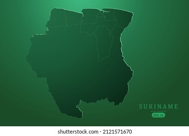 Mapa de Surinam - Mapa Mundial Planta vectorial internacional con alto nivel de detalle y color de gradiente verde aislado en fondo verde para diseño, infografía - Ilustración vectorial eps 10