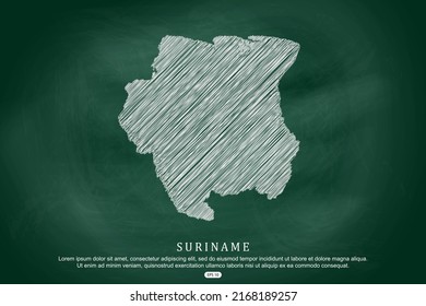 Suriname Map - Weltkarte, internationale Vektorvorlage mit weißer Umrisskizze und alter Schulart einzeln auf grünem Hintergrund - Vektorgrafik eps10