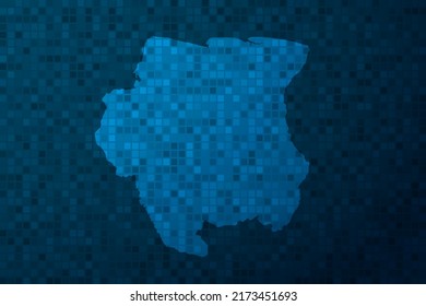 Suriname Map - Weltkarte, internationale Vektorgrafik-Vorlage mit Technologie-Stil einzeln auf blauem Pixelhintergrund für Bildung, Design, Website, Infografik - Vektorgrafik eps10