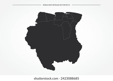 Suriname Map - World Map International vector template with High detailed with black and white outline color isolated on white background - Vector illustration eps 10