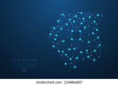 Suriname Map - World map vector template with Abstract futuristic circuit board Illustration or High-tech technology mash line and point scales on dark background - Vector illustration ep 10