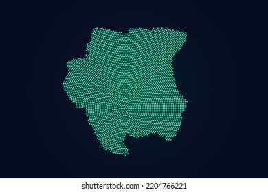 Mapa de Surinam - Plantilla de vector de mapas del mundo con puntos verdes, cuadrícula, grunge, estilo de medio tono aislado en el fondo oscuro para educación, infografía, diseño, sitio web - Ilustración vectorial eps 10