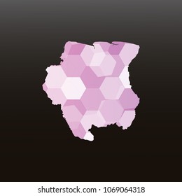 Suriname map-Purple map made of hexagon on black and gray background, gradient color. Vector illustration eps 10.