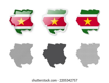 Surinam - Colección de mapas. Seis mapas de diferentes diseños. Conjunto de ilustraciones vectoriales