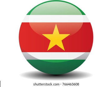 Suriname national circle button flag background texture. Vector illustration.