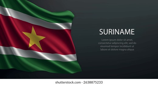 Suriname national flag with ripples and shadows on a gradient black backdrop