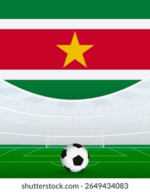 Suriname National Football Theme, Stadium and Soccer Ball. Soccer Match Concept in Suriname. Ideal for use in sports event promotions, football themed designs, and tournament advertisements.