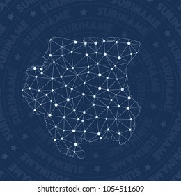 Suriname network, constellation style country map. Classy space style, modern design. Suriname network map for infographics or presentation.