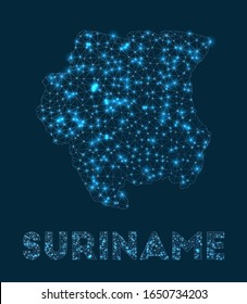 Suriname network map. Abstract geometric map of the country. Internet connections and telecommunication design. Trendy vector illustration.
