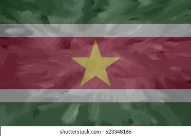  Suriname painted / drawn vector flag. Dramatic, unusual look. Vector file contains flag and texture layers