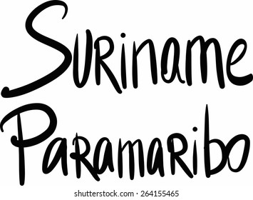 Suriname, Paramaribo,  hand-lettered Country and Capital, handmade calligraphy, vector