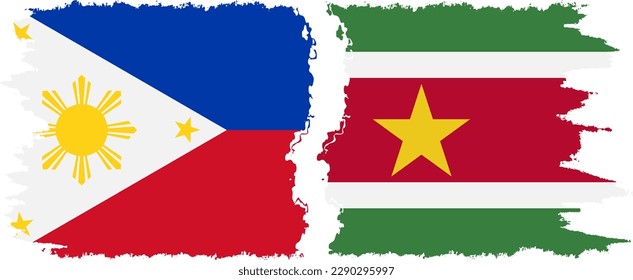 Suriname and Philippines grunge flags connection, vector