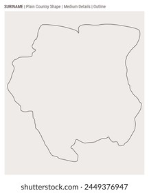 Suriname plain country map. Medium Details. Outline style. Shape of Suriname. Vector illustration.
