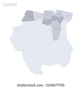 Suriname political map of administrative divisions - districts. Grey vector map with labels.
