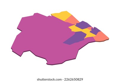 Suriname political map of administrative divisions - districts. Isometric 3D blank vector map in four colors scheme.