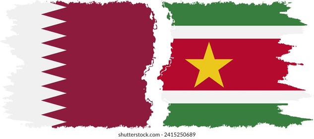 Suriname and Qatar grunge flags connection, vector