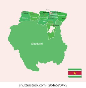 Mapa de regiones de Surinam de imagen de vector