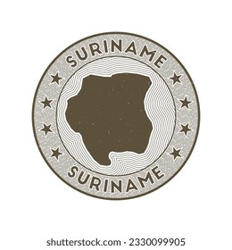 Suriname round badge vector. Country round stamp with shape of Suriname, isolines and circular country name. Appealing emblem. Captivating vector illustration.