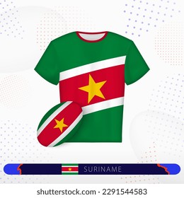 Suriname rugby jersey with rugby ball of Suriname on abstract sport background. Jersey design.