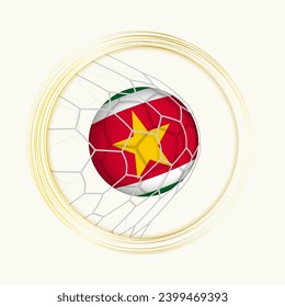 Suriname scoring goal, abstract football symbol with illustration of Suriname ball in soccer net. Vector sport illustration.