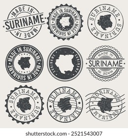 Suriname Conjunto de Selos. Carimbo de Viagem. Fabricado Em Produto. Design Seals Estilo Antigo Insígnia.	