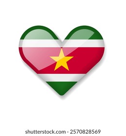 Suriname - Shiny Flag in the Form of Heart. Vector Illustration.