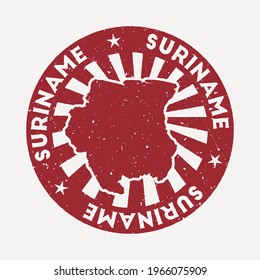 Suriname stamp. Travel red rubber stamp with the map of country, vector illustration. Can be used as insignia, logotype, label, sticker or badge of the Suriname.