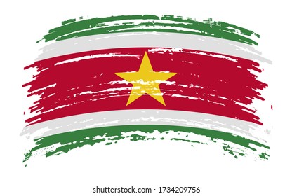 Suriname torn flag in grunge brush stroke, vector image