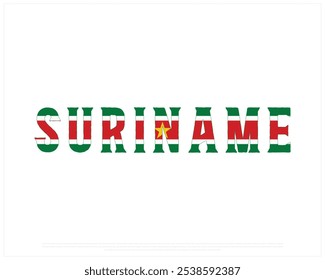 Suriname Typography with national flag on a white background, Editable vector design of Suriname typography with flag, National Day Design, Suriname day design, Flag typography design