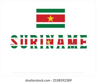 Suriname Typography with national flag on a white background, Editable vector design of Suriname typography with flag, National Day Design, Suriname day design, Flag typography design