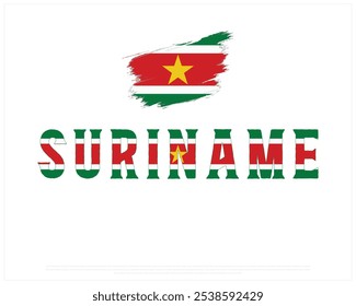 Tipografía de Surinam con la bandera nacional en un fondo blanco, Diseño de Vector editable de la tipografía de Surinam con la bandera, Diseño del día nacional, Diseño del día de Surinam, Diseño de la tipografía de la bandera del pincel