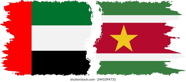 Suriname and United Arab Emirates grunge flags connection, vector