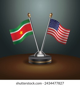 Suriname and United States table flags with gradient backgrund. Vector Illustration